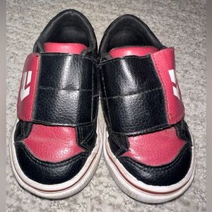 Black and Red Velcro Strap Sneakers with Leather Upper
